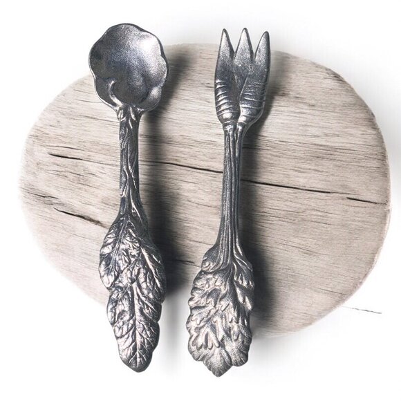 WILTON Vintage Whimsical Artistic Stylized Fork and Spoon Salad Server Set - Picture 3 of 4